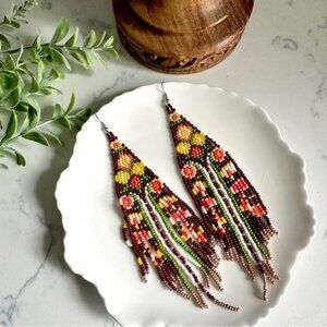 2/$30🌵 Bohemian Floral Bead Long Hippie Earrings Vintage Style 70’s Vibe NEW